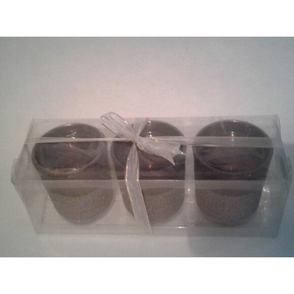 Candles Brown Glitter Bottom Tea Light  2 1/2 " Tall 2" Top Gift Box Set of 3 - Picture 9 of 12